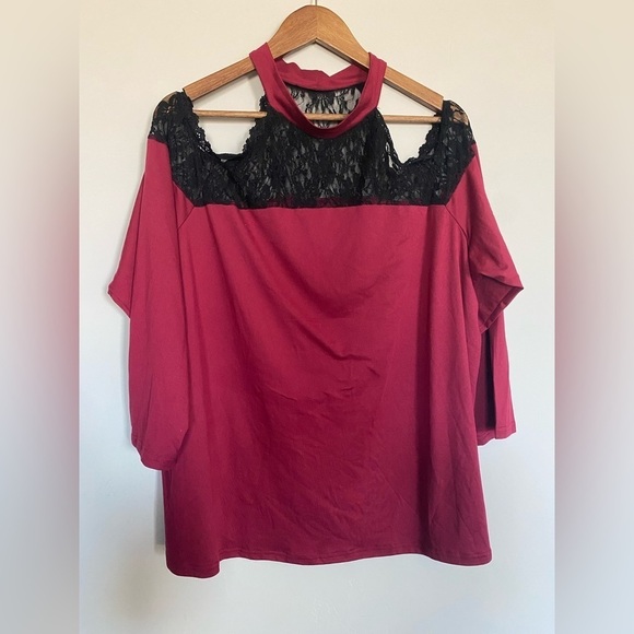 Shein - Maroon and black lace cold shoulder - Picture 1 of 6